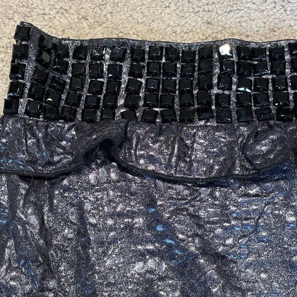 VTG Y2K BEBE  Metallic Mini Skirt Womens Small Silver Reptile Stretch Disco 90s - Picture 2 of 9